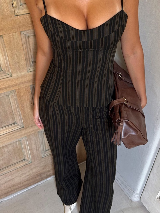 Princess Polly Pants - Princess Polly Black & Brown Striped Wide-Leg Jumpsuit